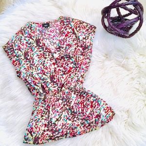 Mossimo Dressy Multi Color Abstract Top Size Small